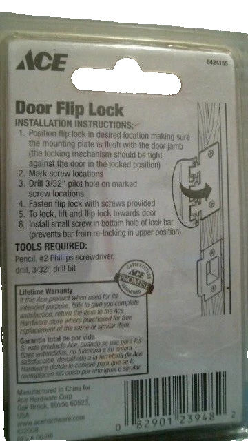 ACE 2-3/4" Door Flip Lock White    (5424155)  FS
