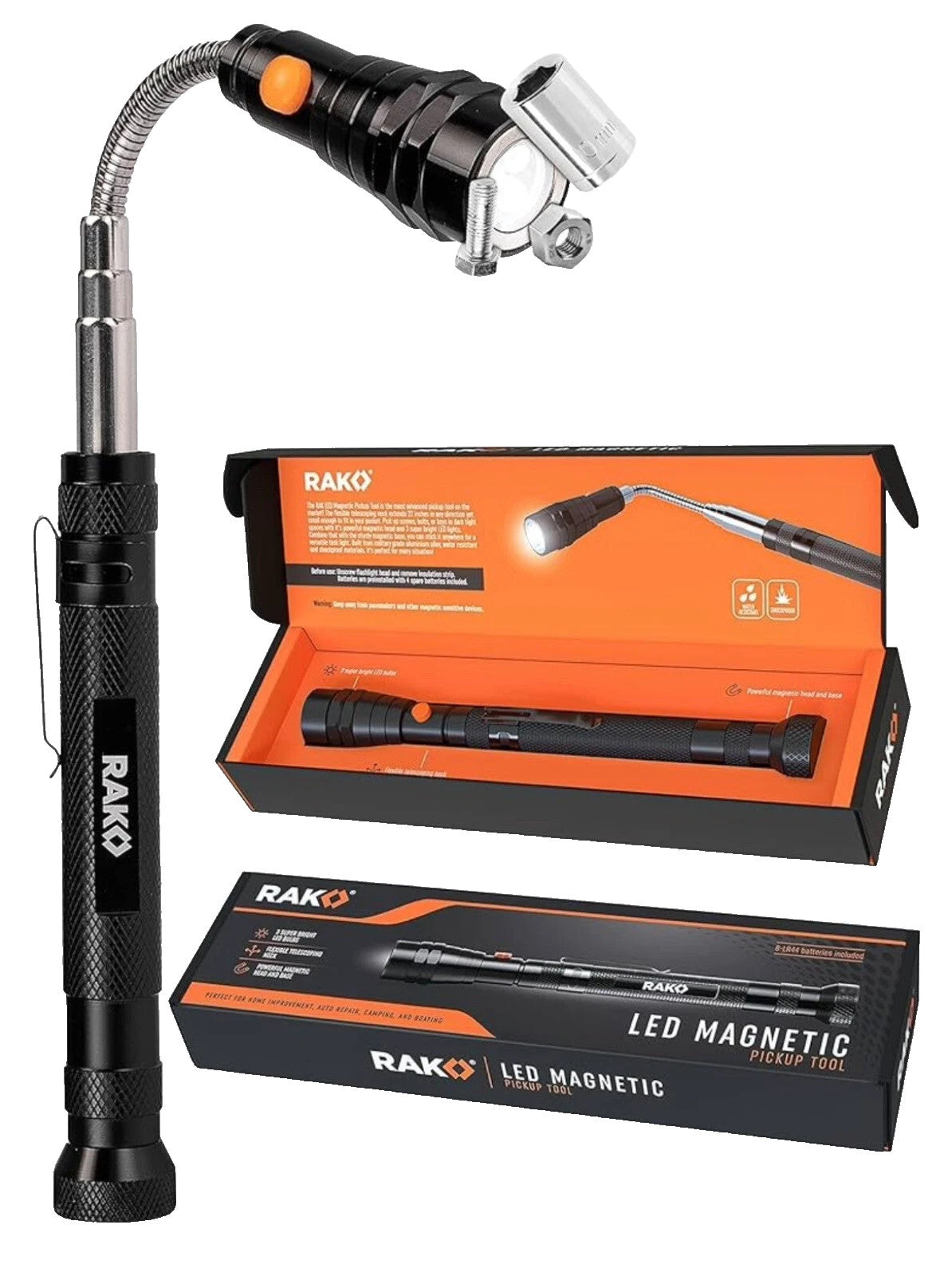 RAK MAGNETIC PICKUP TOOL WITH LED LIGHTS, Telescoping Magnet Pick Up Tool