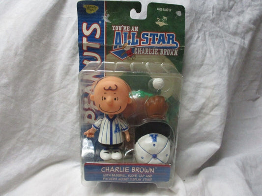 Peanuts Charlie Brown Baseball Figure In Red Uniform with Glove, Bat, Cap and Mo