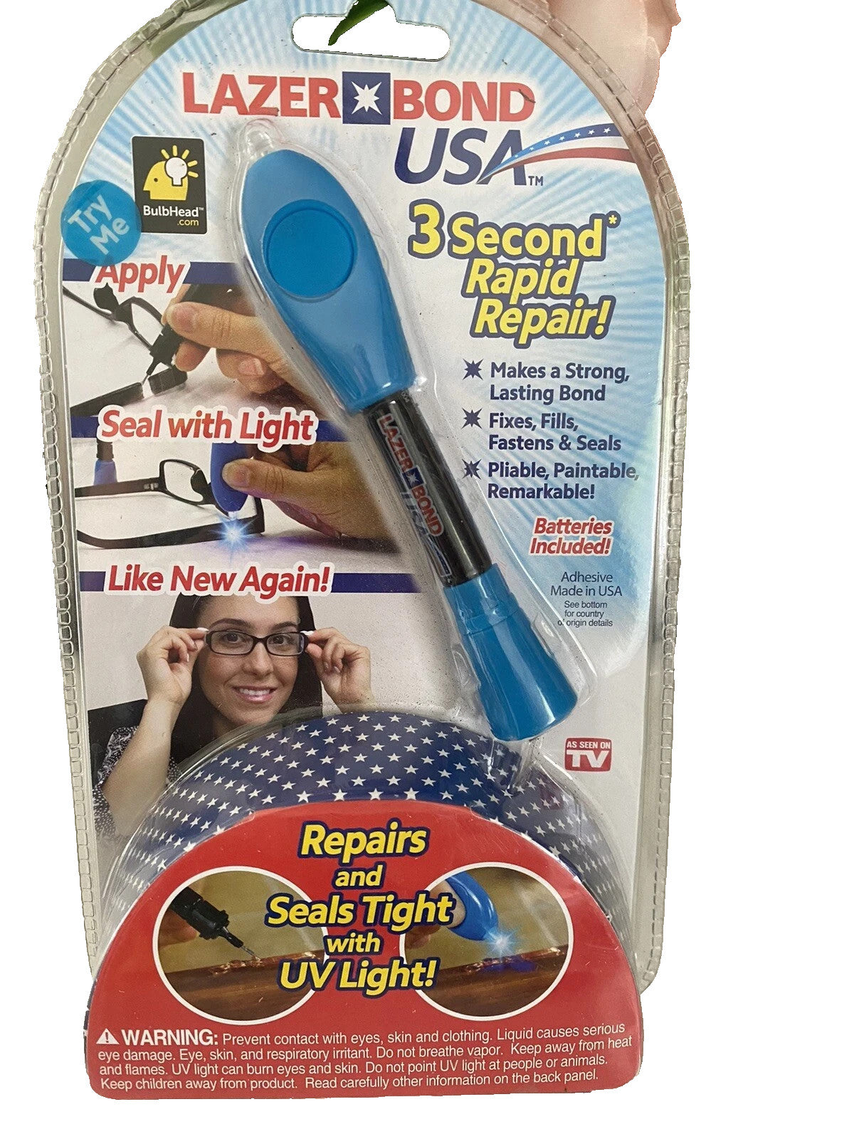 Lazer Bond 3 Second Rapid Repair Fix-UV Light As Seen On TV Plastic Weld