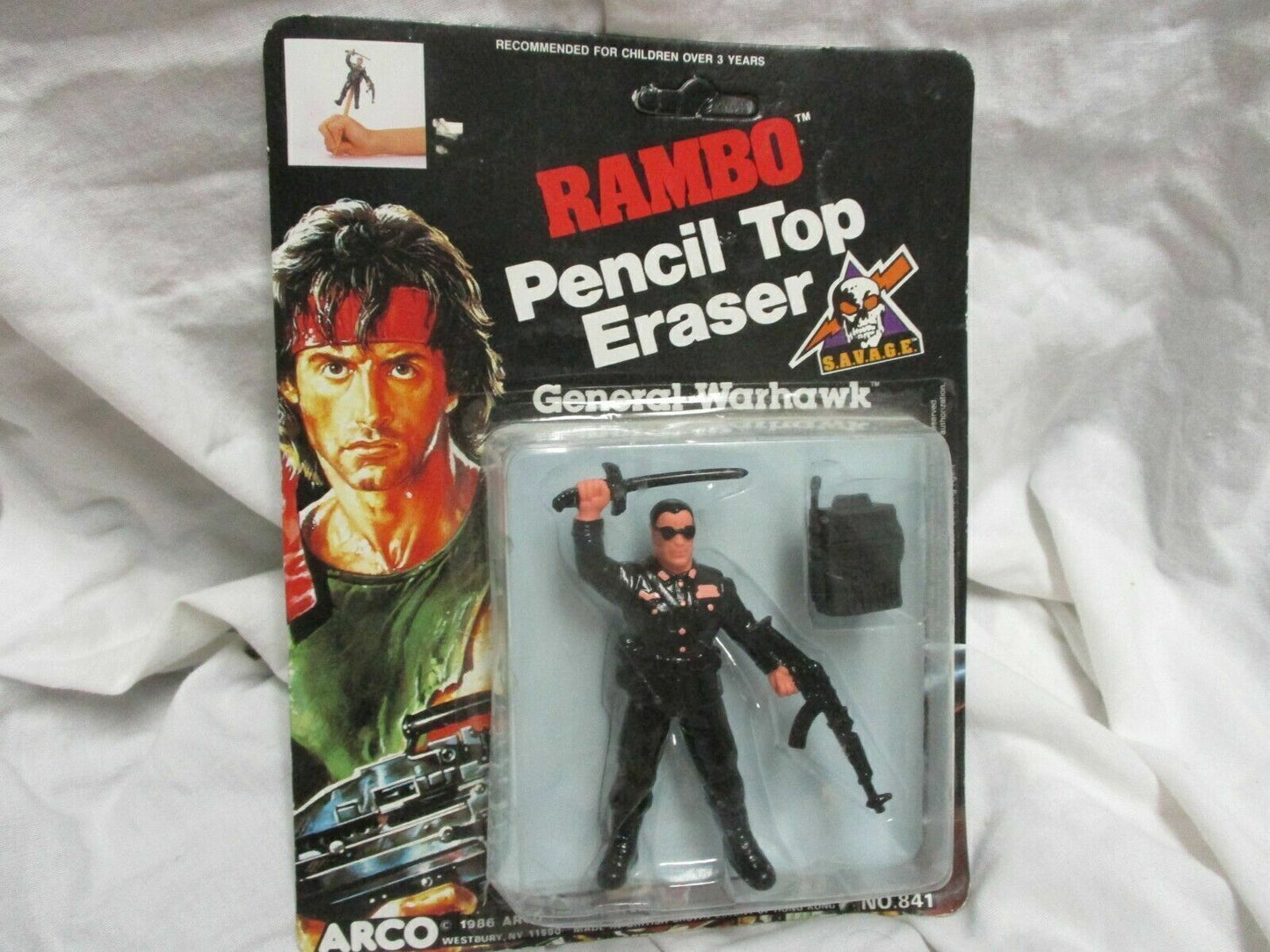 RAMBO 4" GENERAL WARHAWK Figure Pencil Top Eraser (Dated 1986)