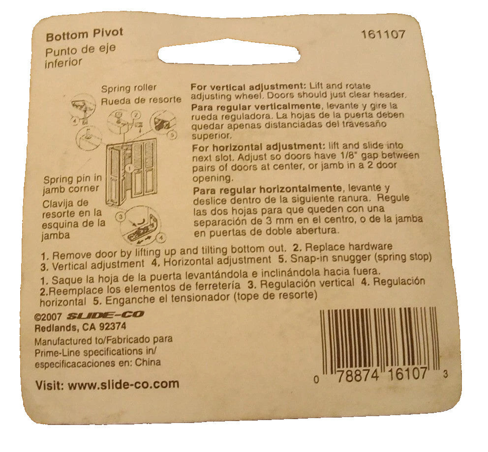 NOS SLIDE-CO 161107 BI-FOLD DOOR BOTTOM PIVOT PIN