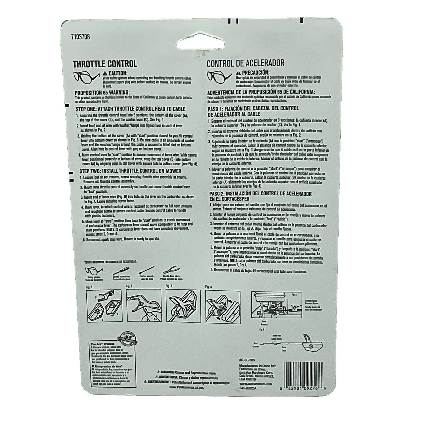 ACE 7103708 Throttle Control T-knob with 48" Plastic Cable Control  Universal