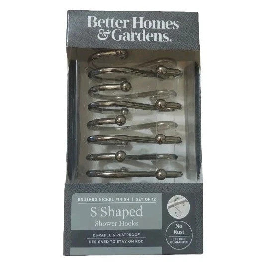 Better Homes & Gardens Brushed Nickel S Shaped Shower Hooks Set Of 12