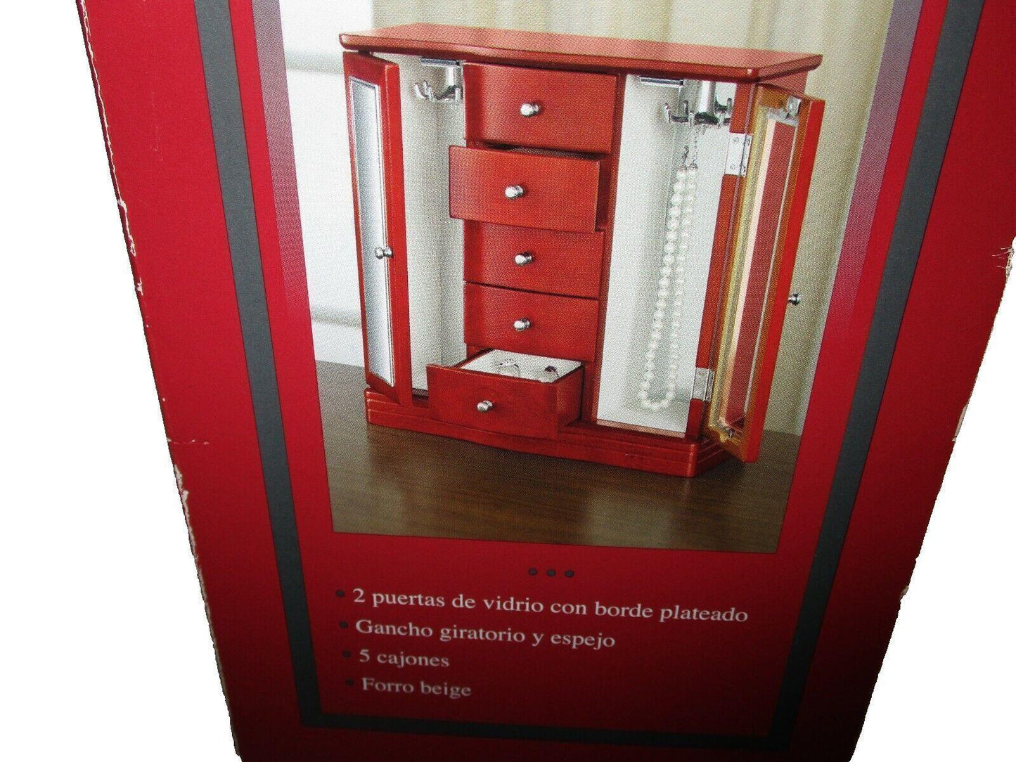 Large Wooden Jewelry Box Nice Wood 12" x 12" x 5" with Revolving Hanger & Mirror