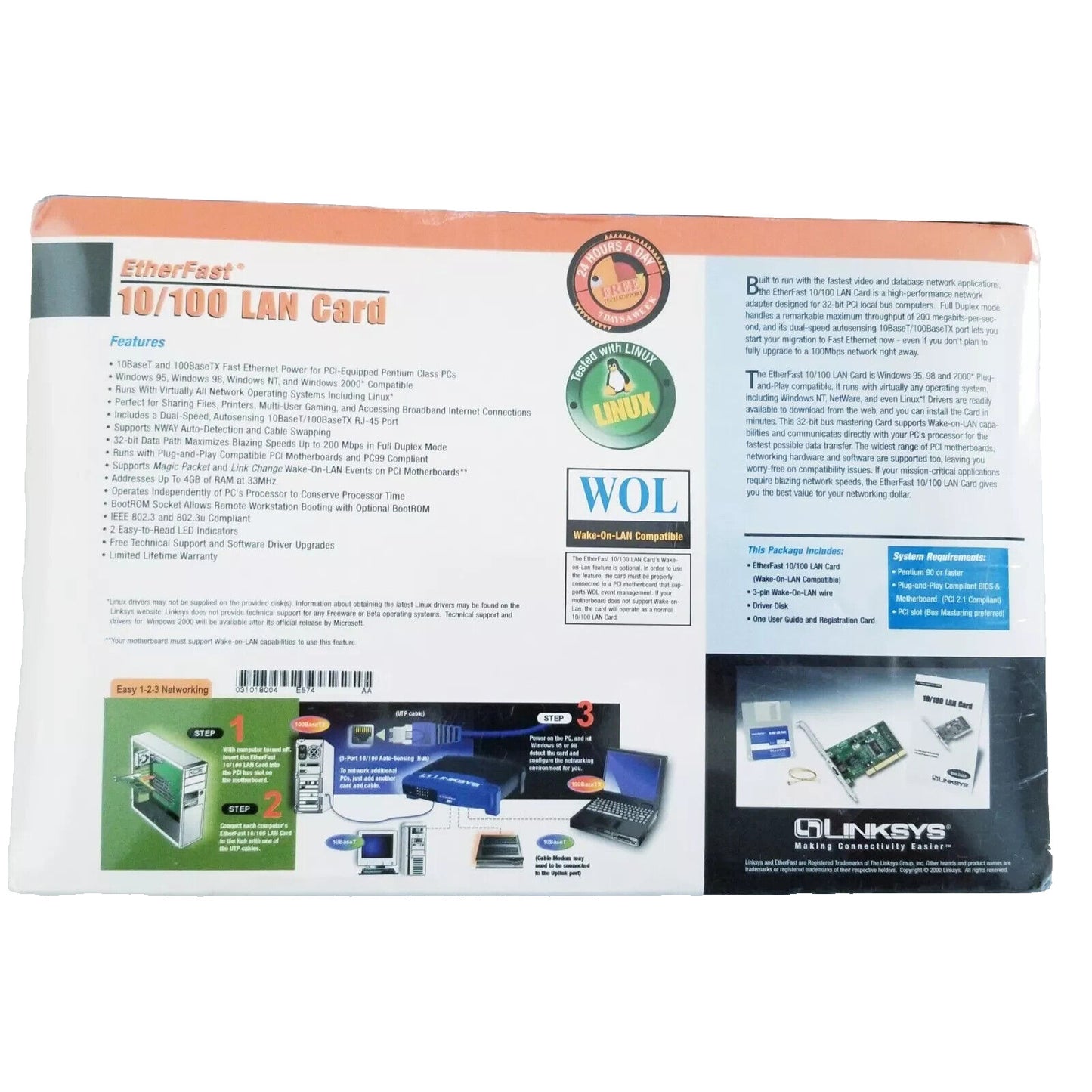 Linksys EtherFast 10/100 Lan Card Instant WOL Model LNE100TX Version 4.1