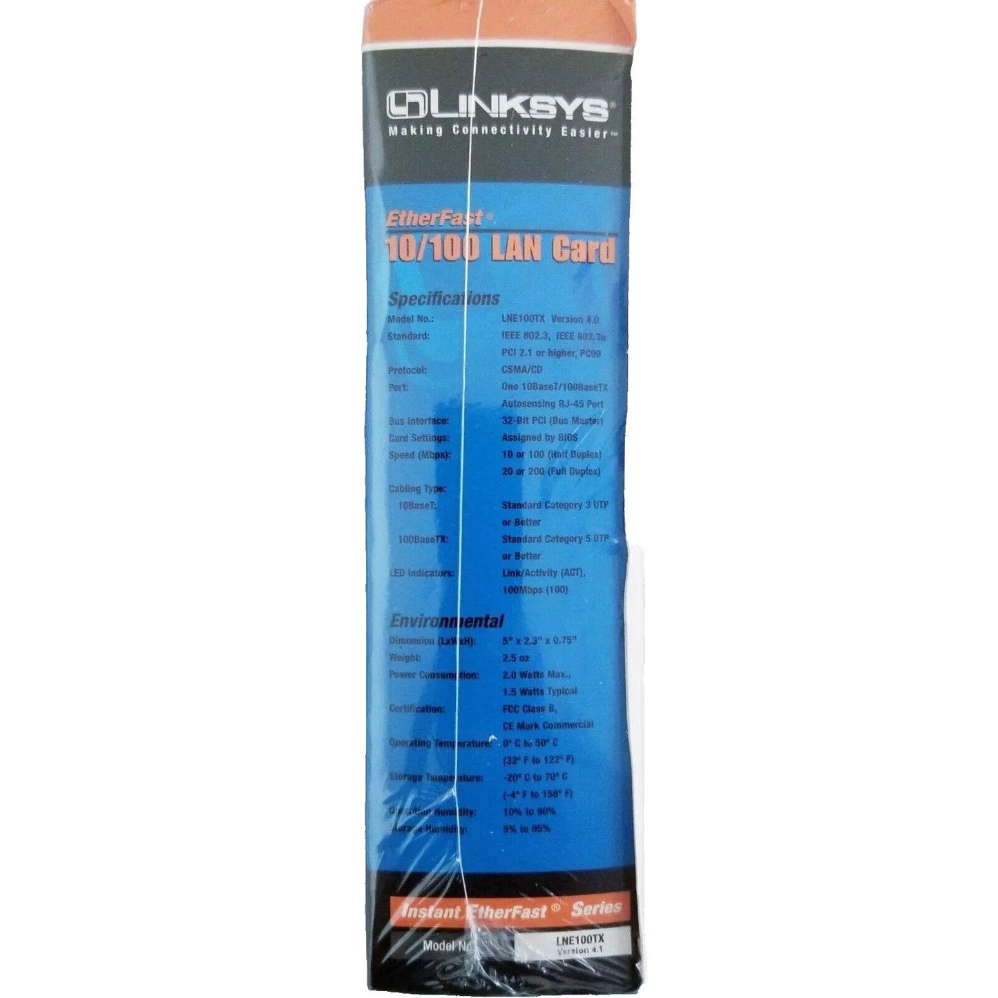Linksys EtherFast 10/100 Lan Card Instant WOL Model LNE100TX Version 4.1