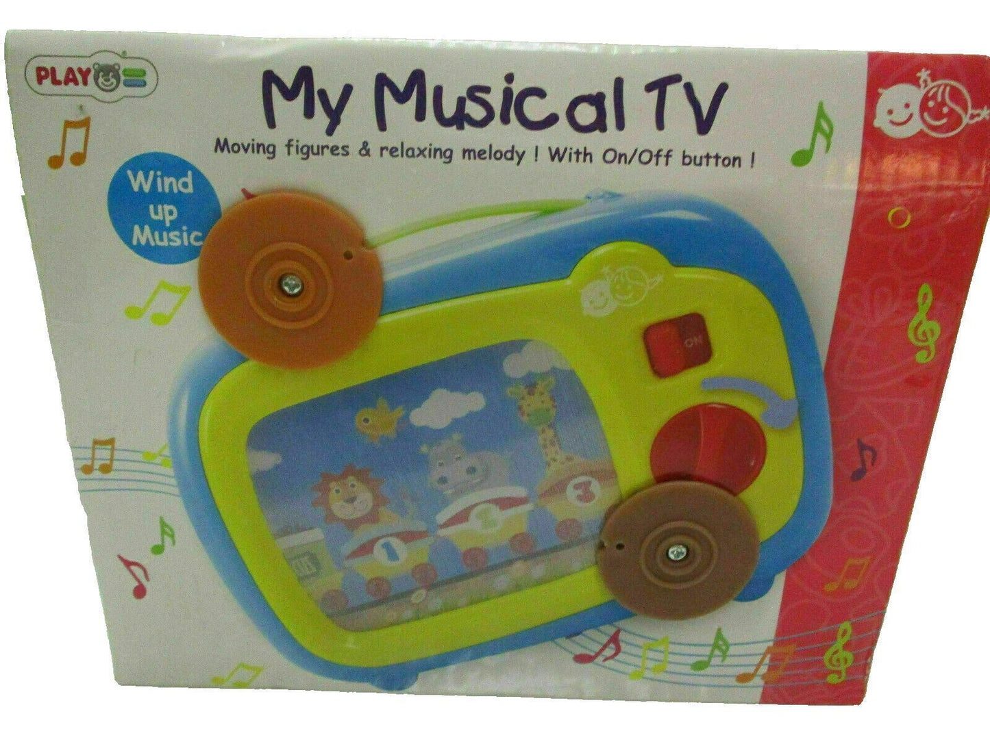 Vintage Play Go  My Musical Tv Wind Up Moving Screen With Handle