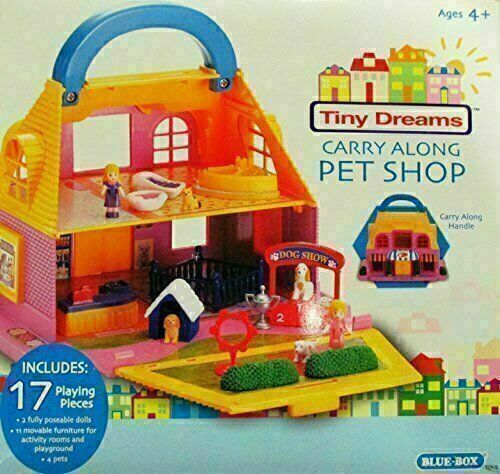 Vintage Blue Box Tiny Dreams Carry Along Pet Shop