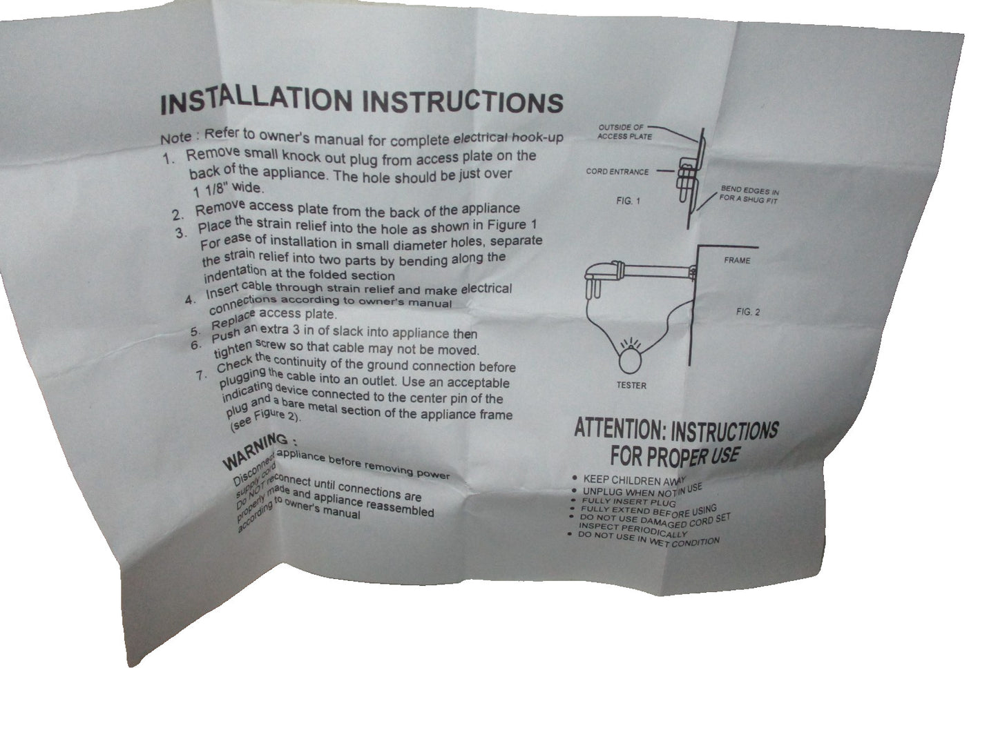 4 Wire 30amp 6' Dryer Power Cord with Instruction