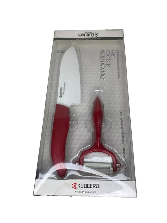 Kyocera Advanced Ceramic Revolution Series 5-1/2 Santoku Knife and Peeler, Red