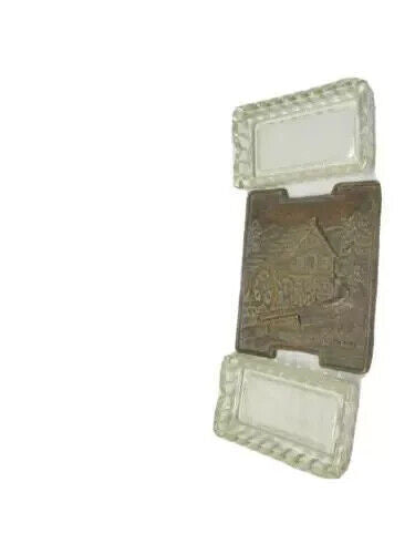 Vintage 1950's Art Deco Glass Desktop Ashtray with Wood Composite Card Holder