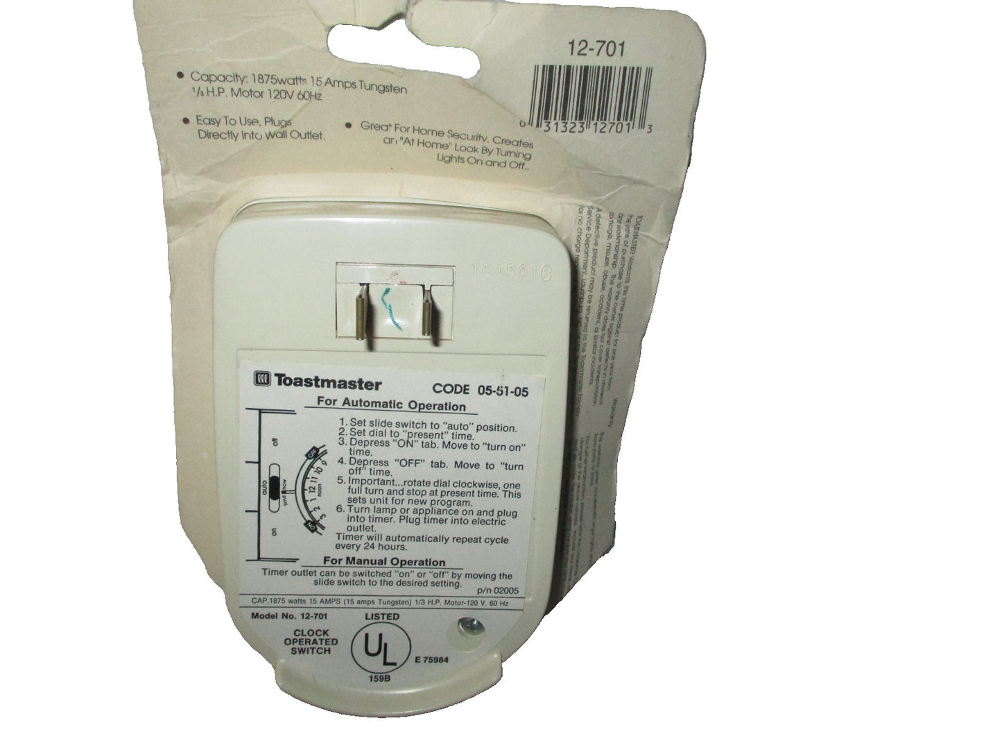 Programmable Single Event 24 Hour Automatic Timer Model 12-701