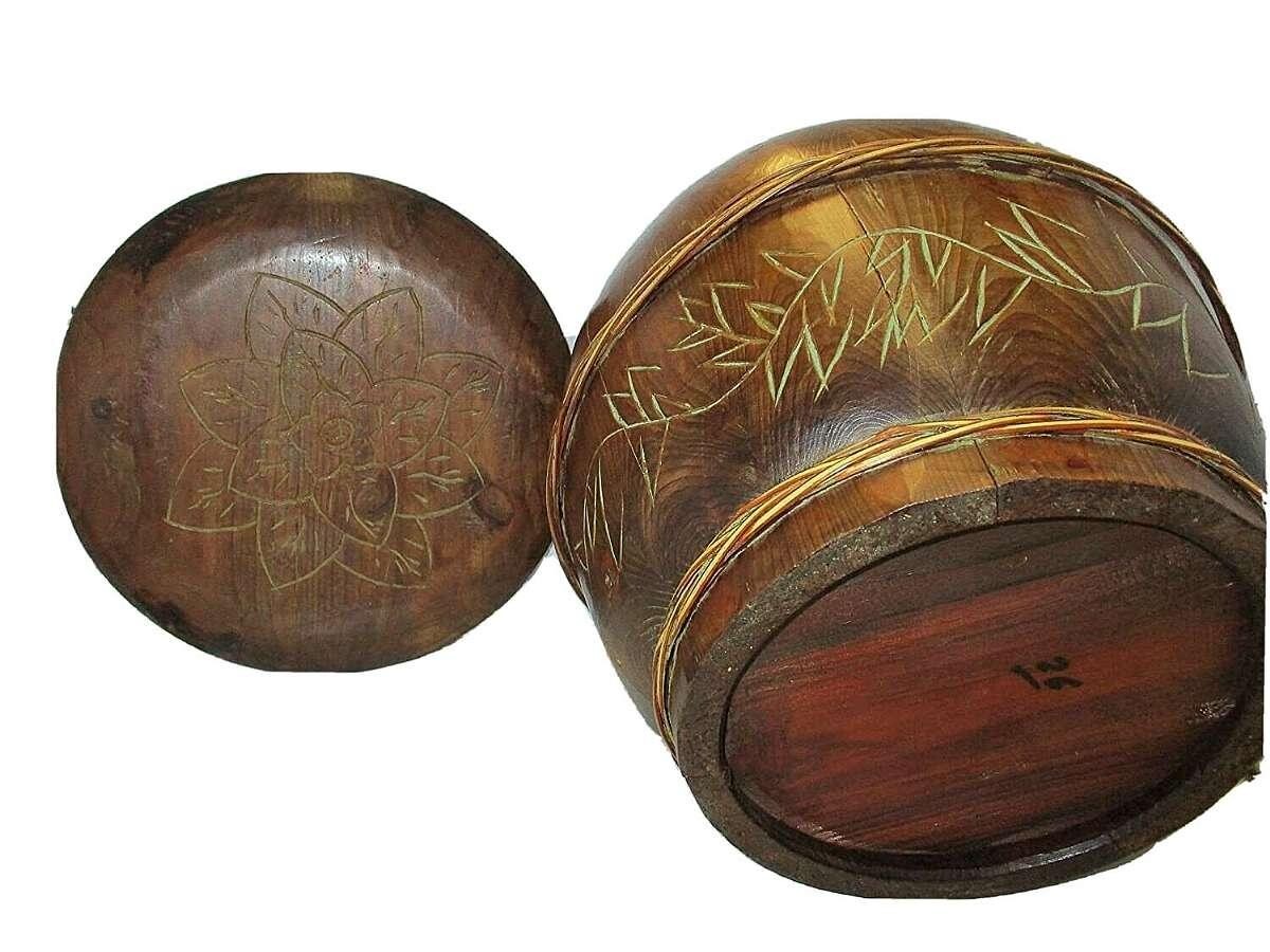 Vintage Handcrafted Solid Wood Carved Custom Made Bowl With Lid