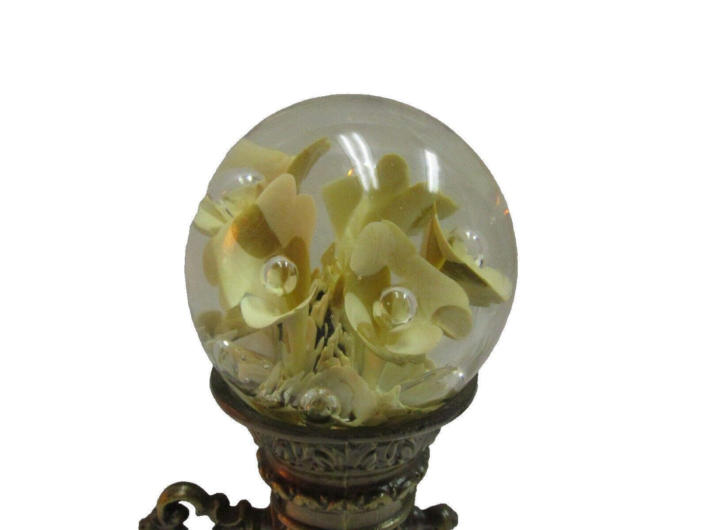 Vintage Brass Glass Globe Terrarium Lamp Accent Lightup White Roses Lantern Rare