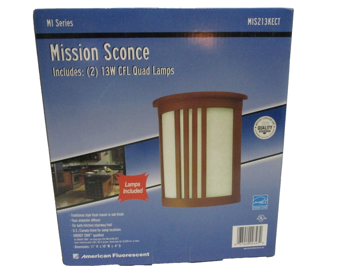 American Fluorescent Mission Sconce MIS213KECT (2) 13W CFL Quad Lamps Included