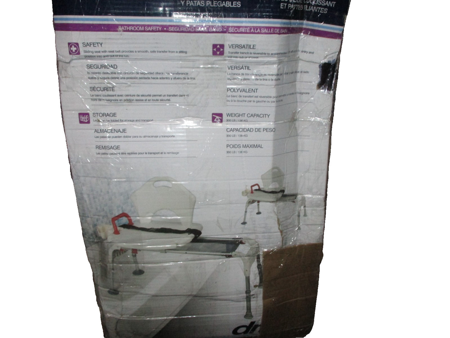 Drive Medical Splash Defense Tub Transfer Bench for Bathtub RTL12032KDR