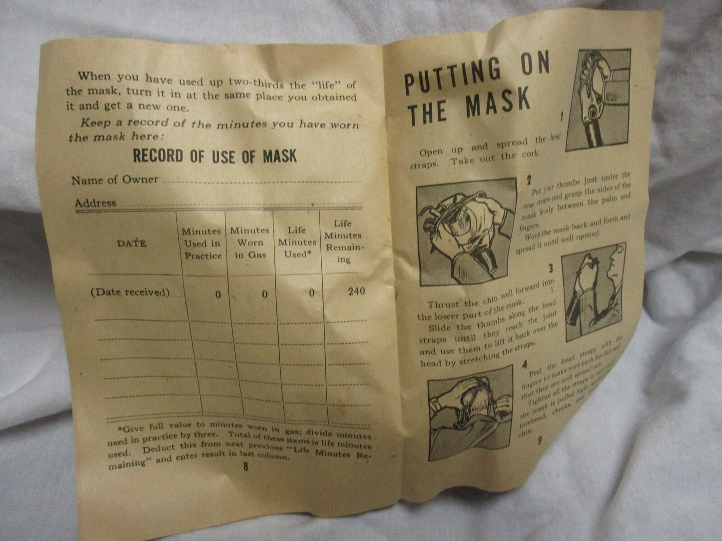 1942 Army Noncombatant Gas Mask WW2 2-1-1 Size Large With Carrying Bag