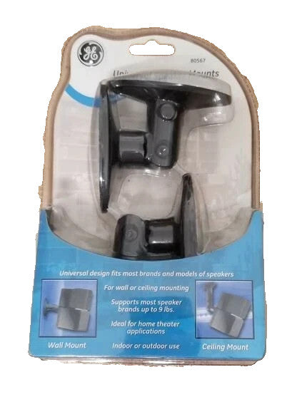 GE Universal Speaker Mount Brackets Max 9lbs Black For Indoor/Outdoor Use 80567