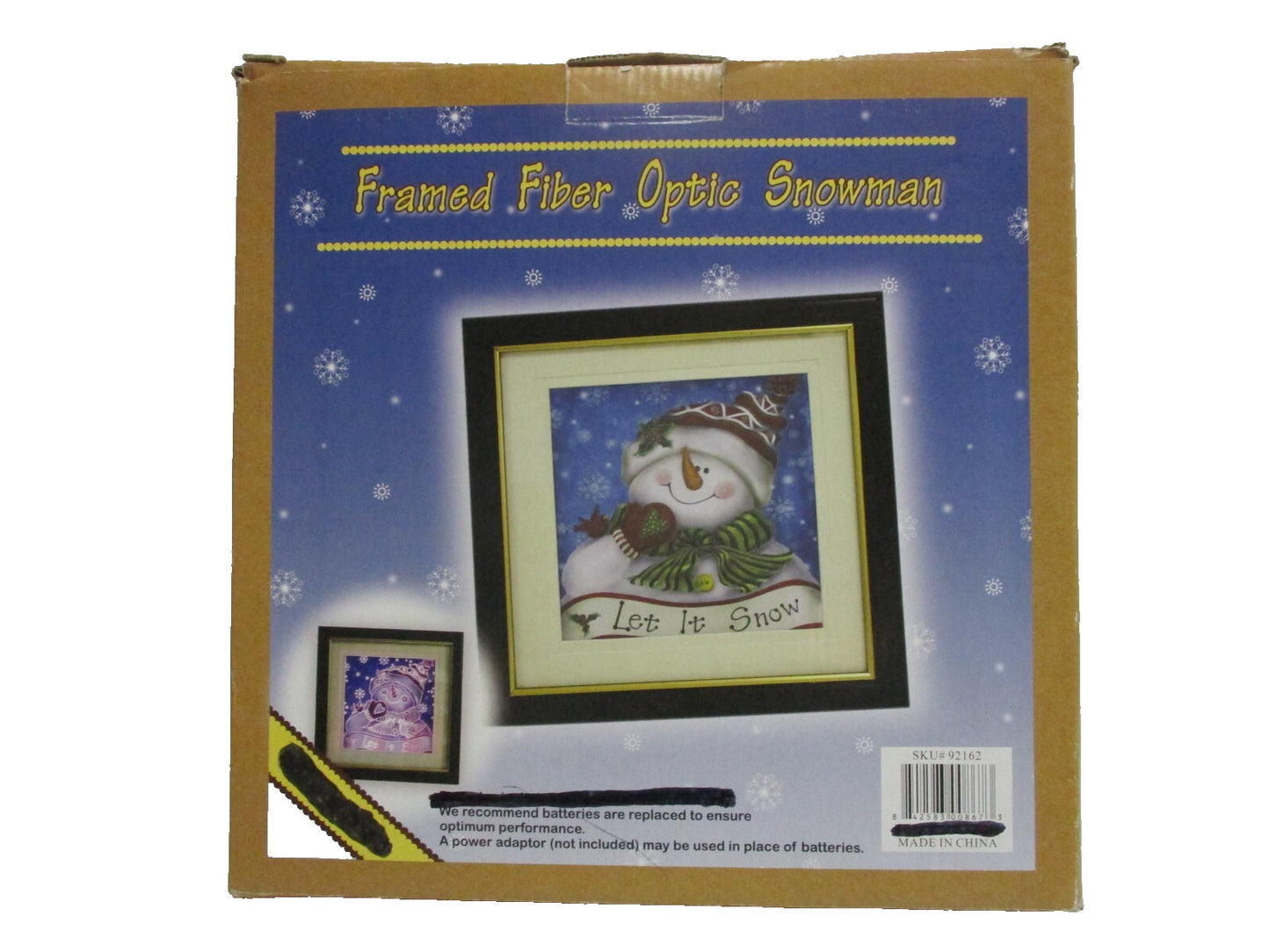 Framed Fiber Optic Snowman "Let it Snow" #92162 Batteries Not Included