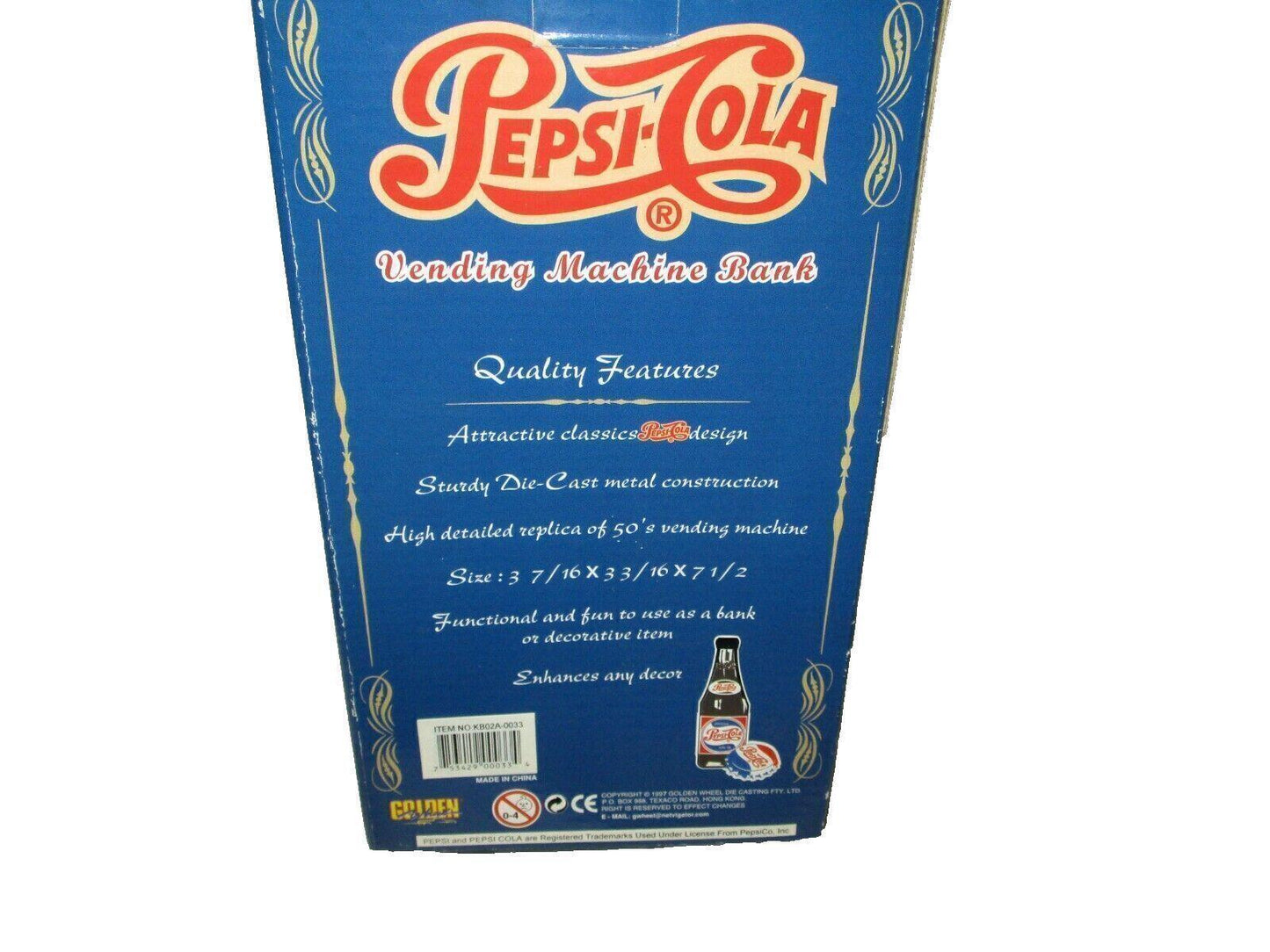 Golden Pepsi Vending Machine Die Cast Bank Celebrating 100 years of Pepsi