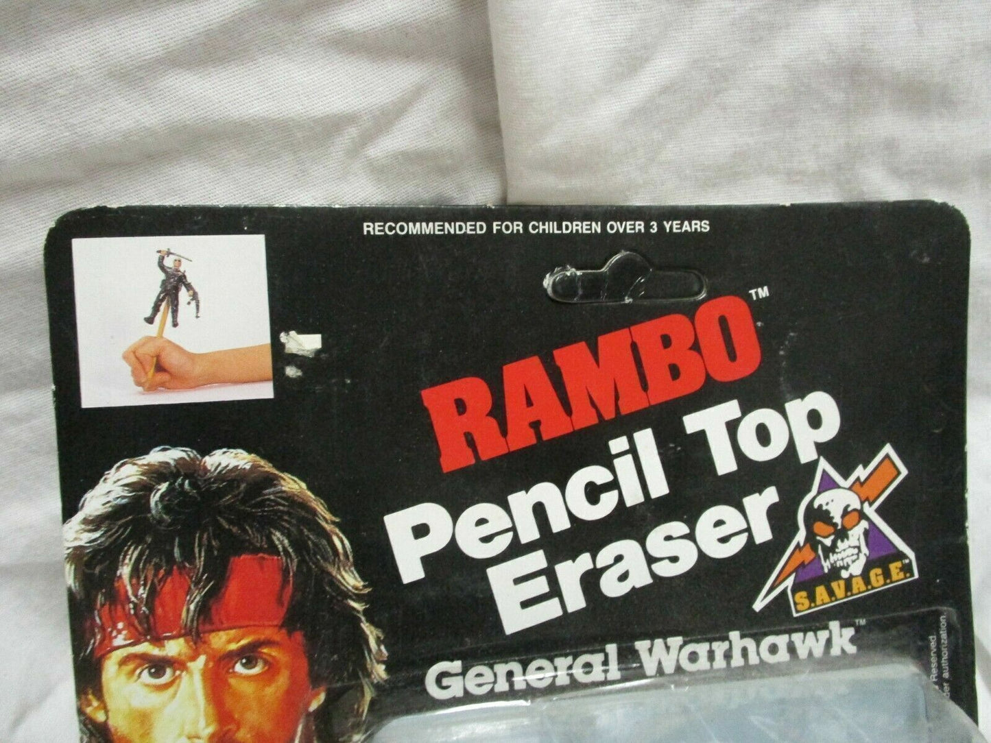 RAMBO 4" GENERAL WARHAWK Figure Pencil Top Eraser (Dated 1986)