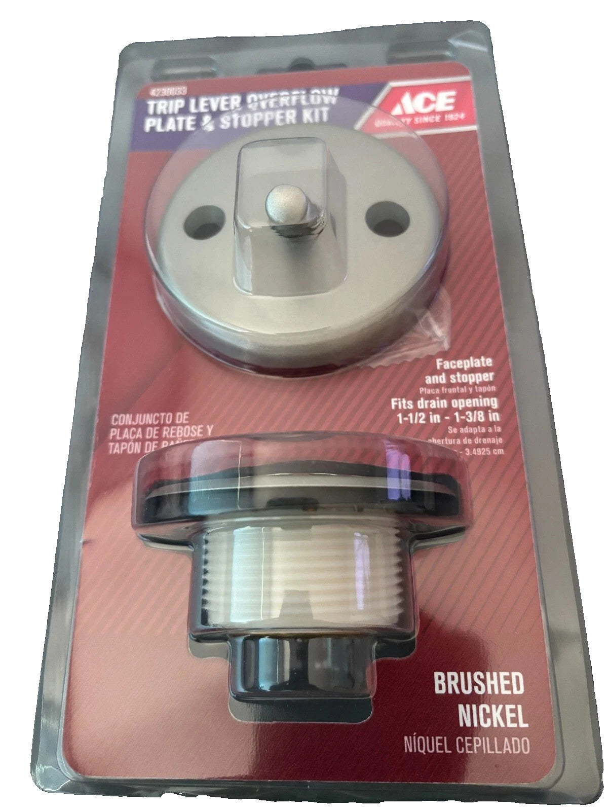 ACE Trip Lever Overflow Plate & Stopper Kit Brushed Nickel #4230033