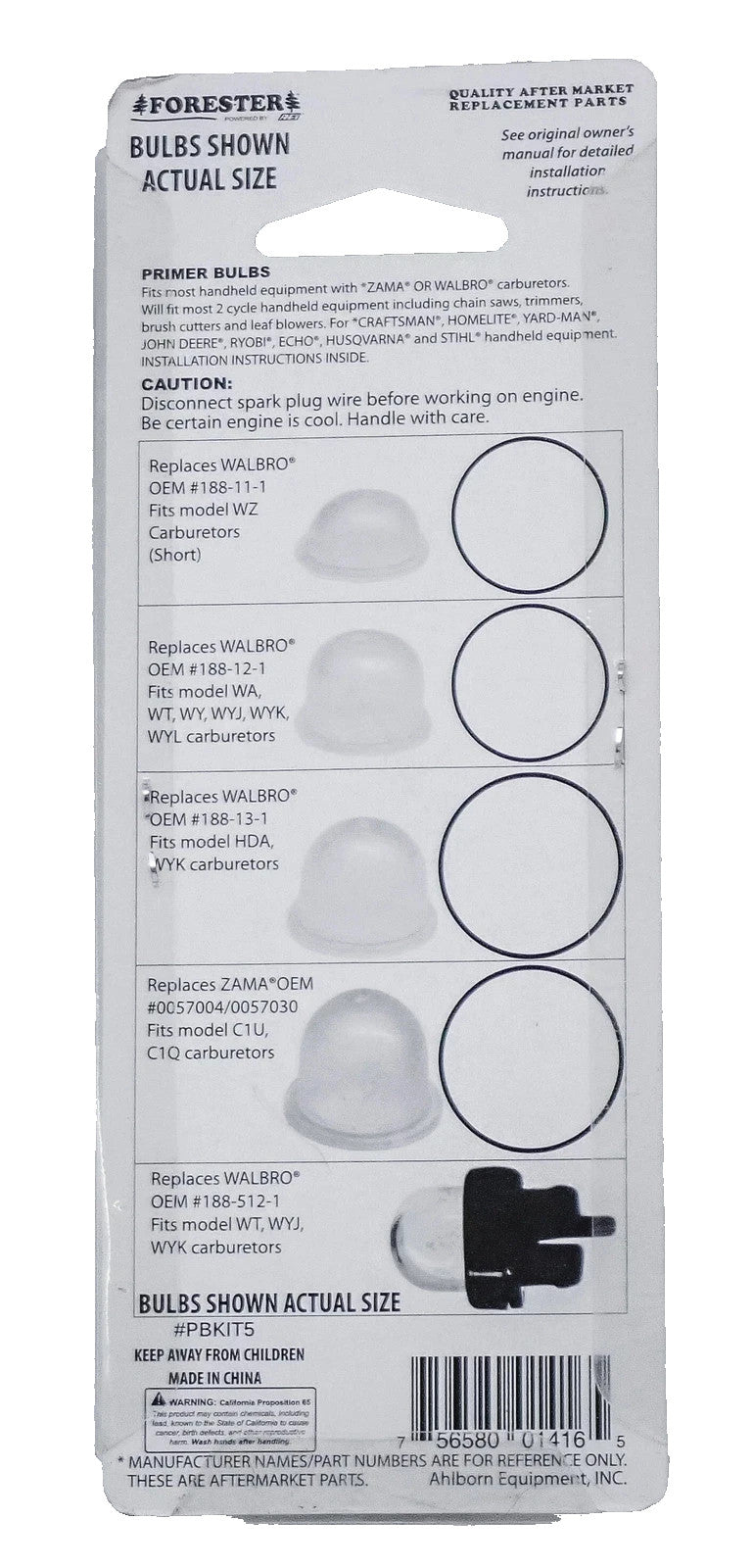 FORESTER PRIMER 5 PC BULB ASSORTMENT REPLACES ZAMA AND WALBRO