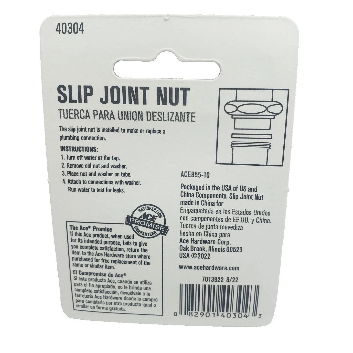 ACE Slip Joint Nut with Washer 1-1/2" x 1-1/4"  Chrome    #40304