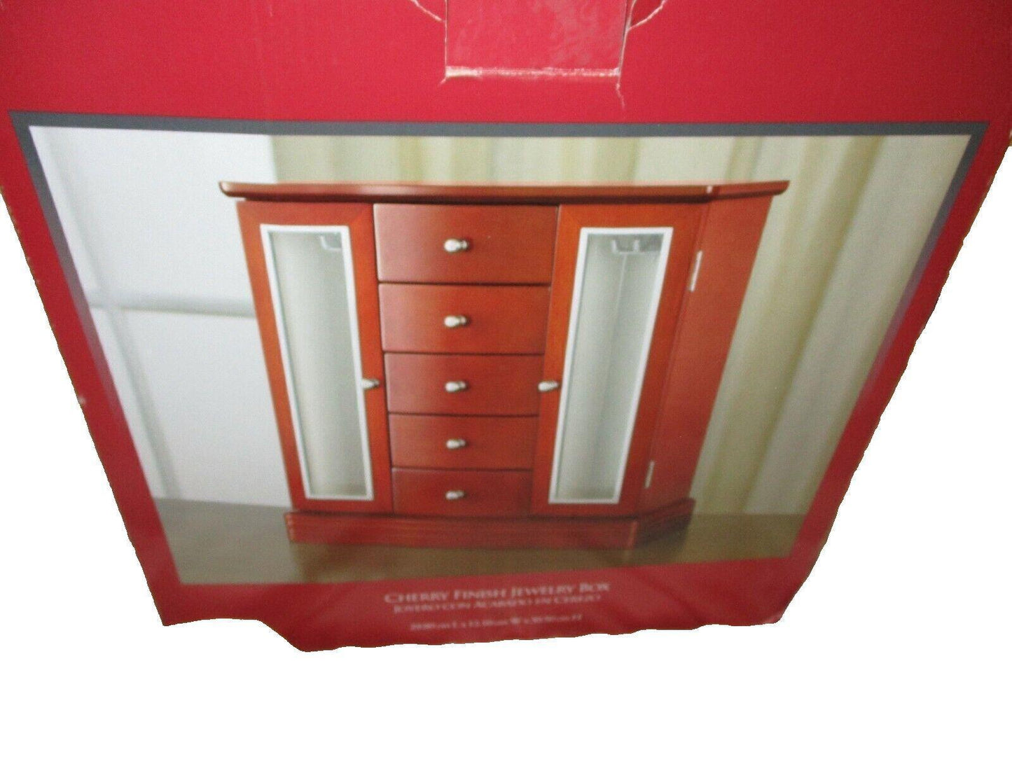 Large Wooden Jewelry Box Nice Wood 12" x 12" x 5" with Revolving Hanger & Mirror