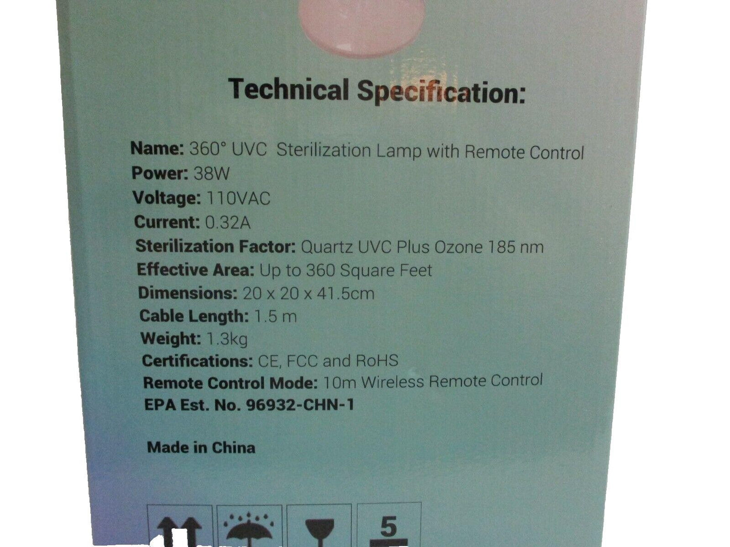 Genie UVC Disinfection Lamp Sterilization 360 Degrees With Remote