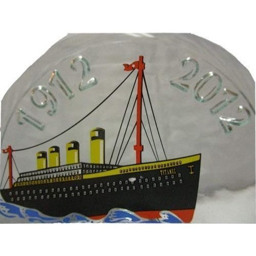Titanic Ship 1912-2012 Solid Glass Bookend with a Piece of Coal Inside The Glass