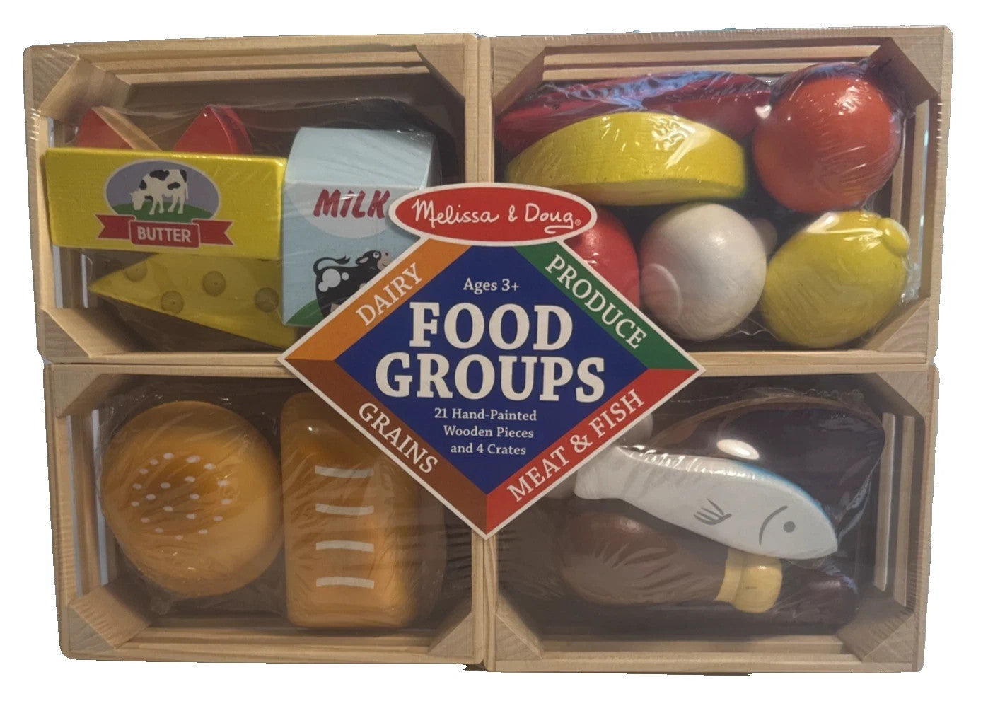 Melissa & Doug Food Groups 21 Piece Wooden Set Wood Playset Age 3+