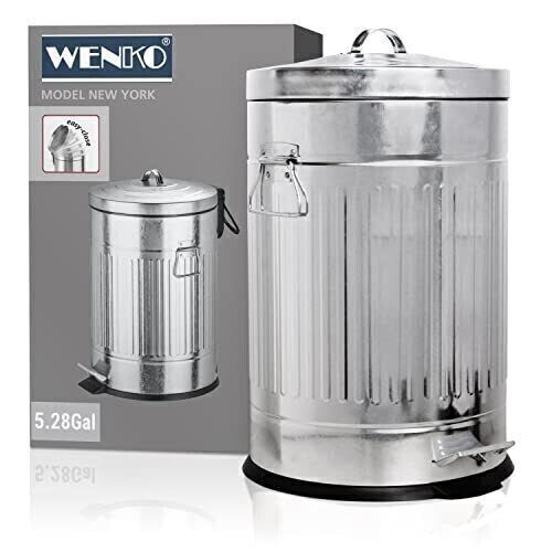 WENKO Step Trash Can with Lid and Pedal Retro Metal Garbage Bin for Bathroom