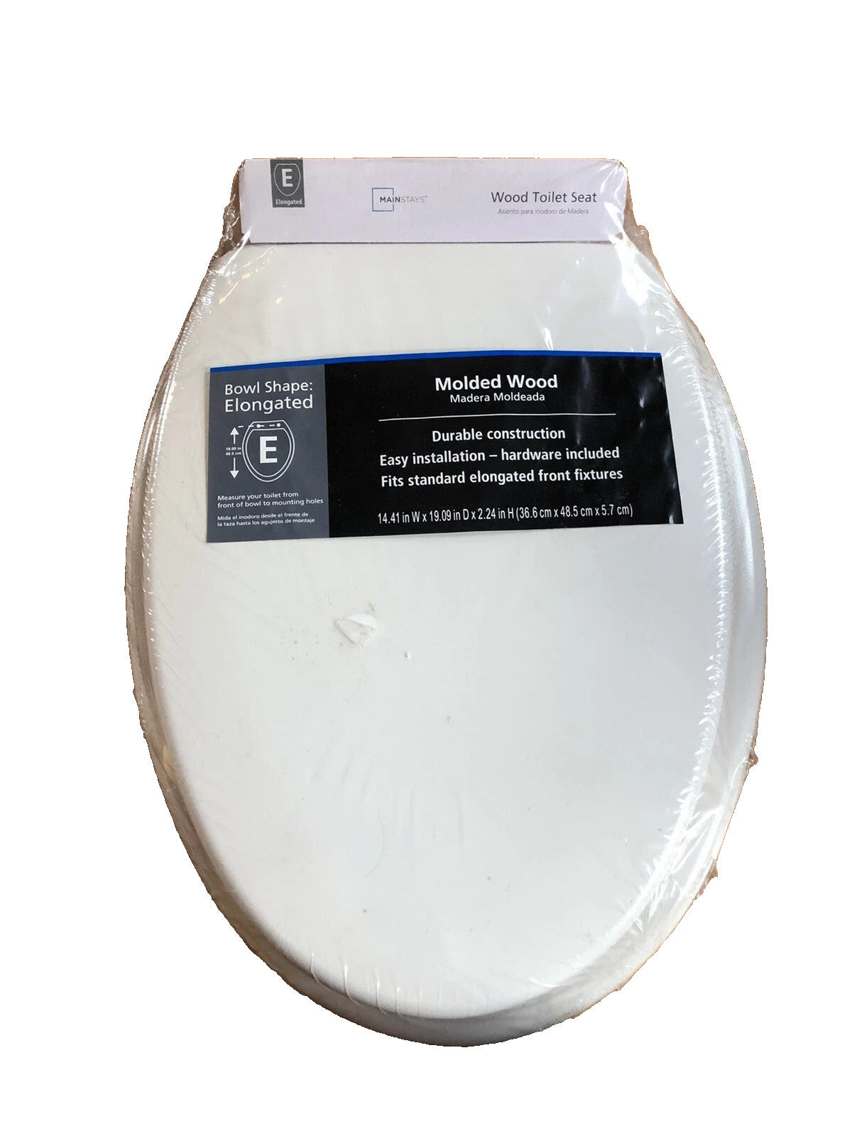 Mainstays Molded Wood Toilet Seat Elongated Bowl White MWS-19-BE-White