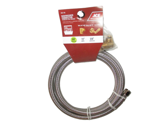 Ace Dishwasher Connector Stainless Steel Braided 72" x 3/8 Com x 3/8 Com 4061180