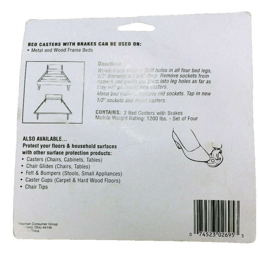 2 1/4" Stem Bed Casters W/Brakes  Waxman # 2695 Protect all Floors