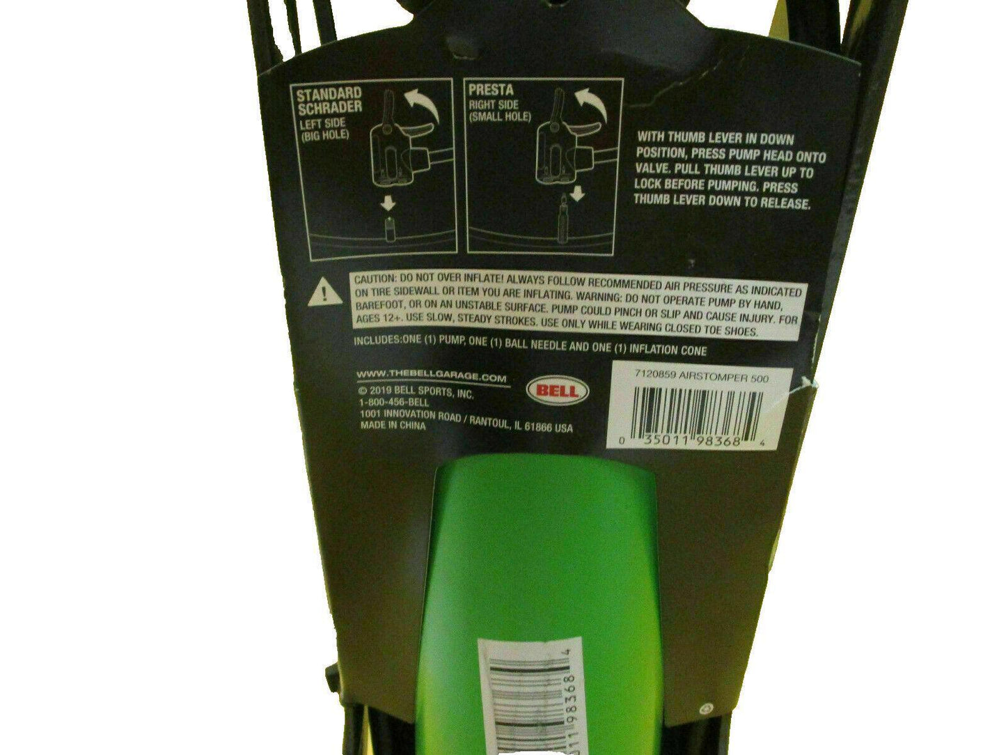 Bell Air Pump Airstomper 500 High Volume Foot Pump With Gauge 100 PSI Max