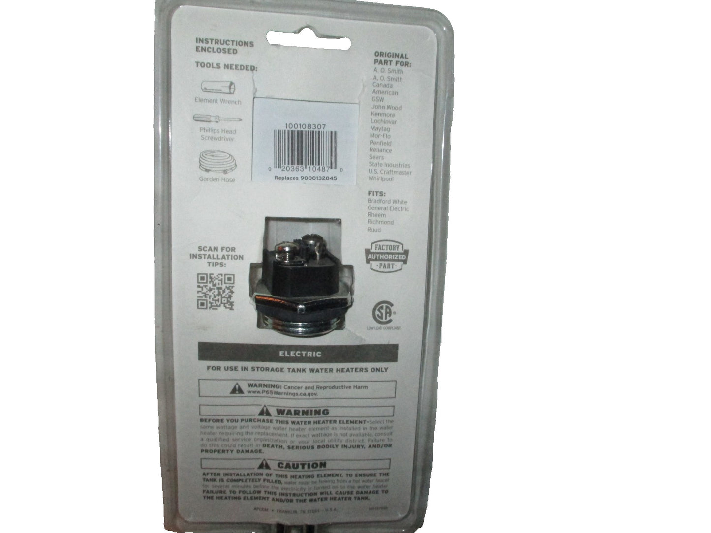 Reliance 100108307 Copper 120V 1500W Electric Water Heater Element 6" Height