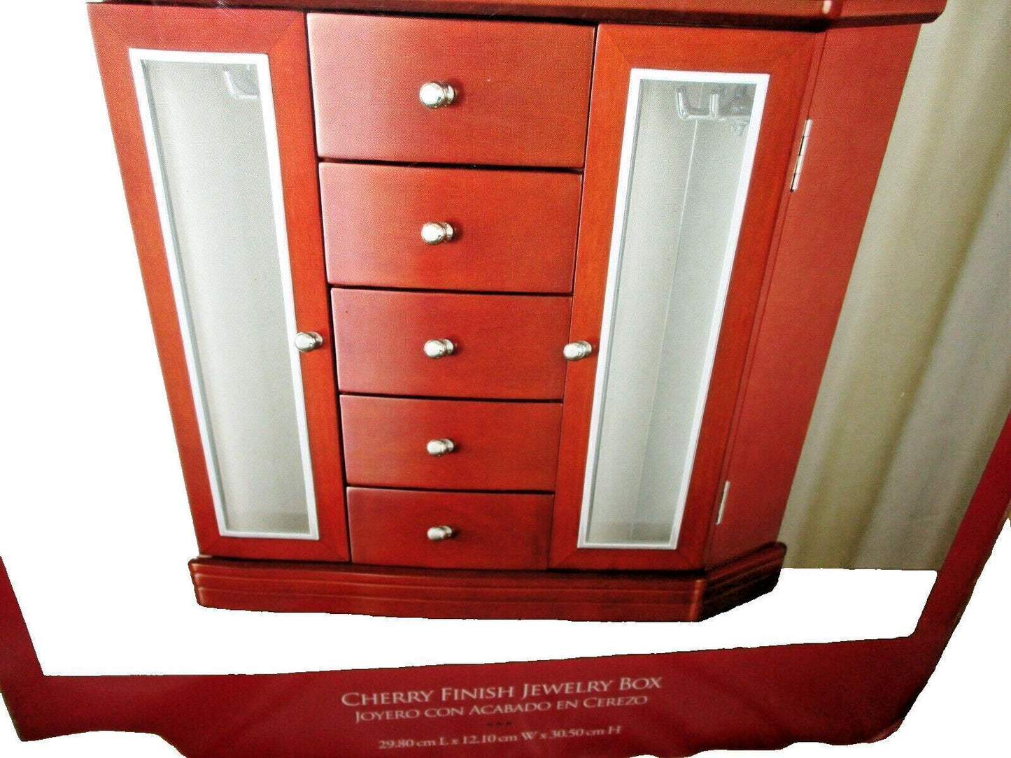 Large Wooden Jewelry Box Nice Wood 12" x 12" x 5" with Revolving Hanger & Mirror