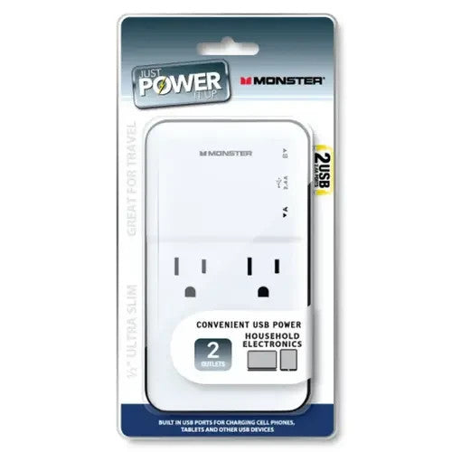 Monster Power Household Appliance USB Charging Port with 2 Outlets Ultra Slim