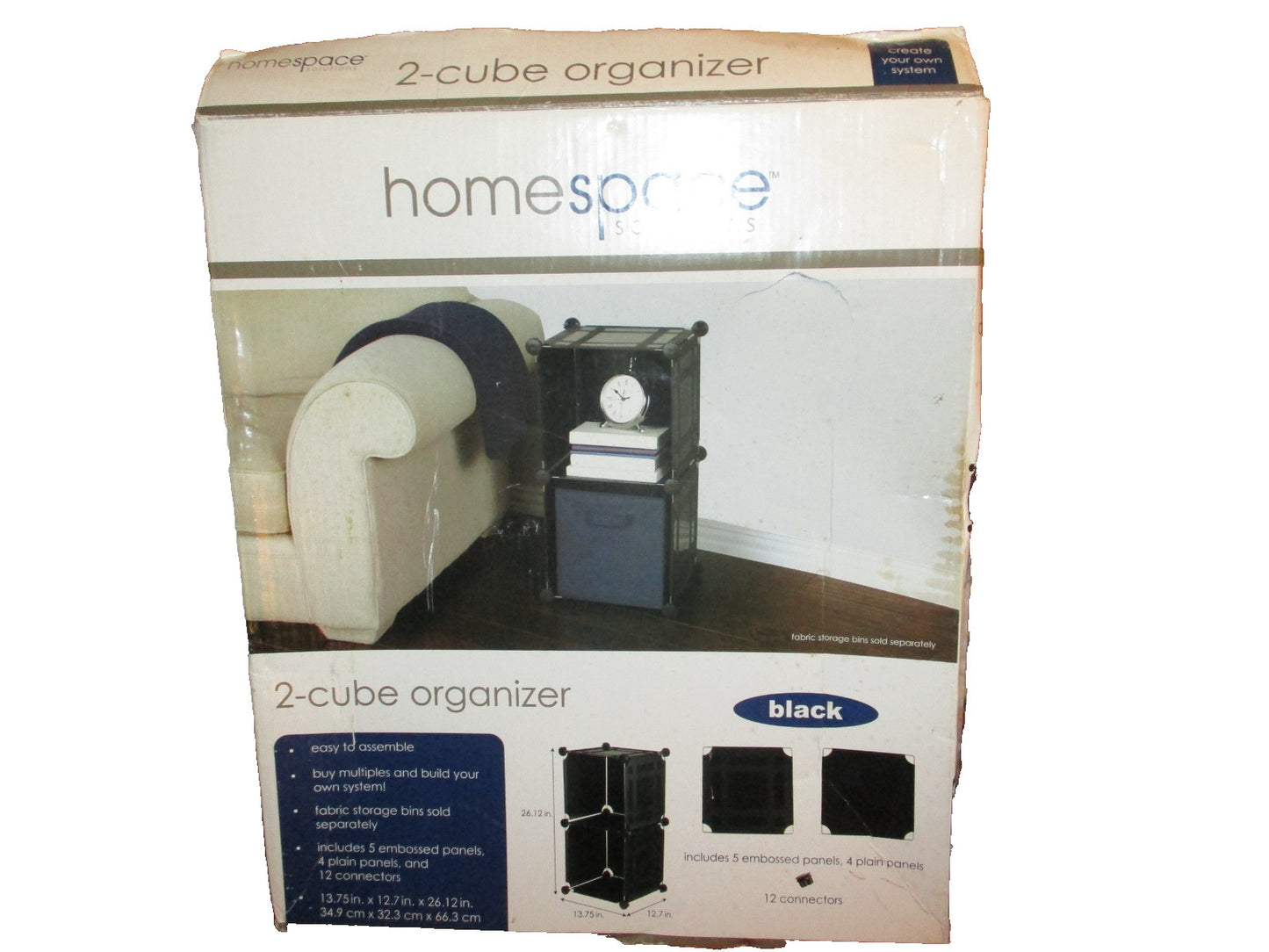 Homespace Solutions 2-Cube Organizer Includes 5 Panels Color Black