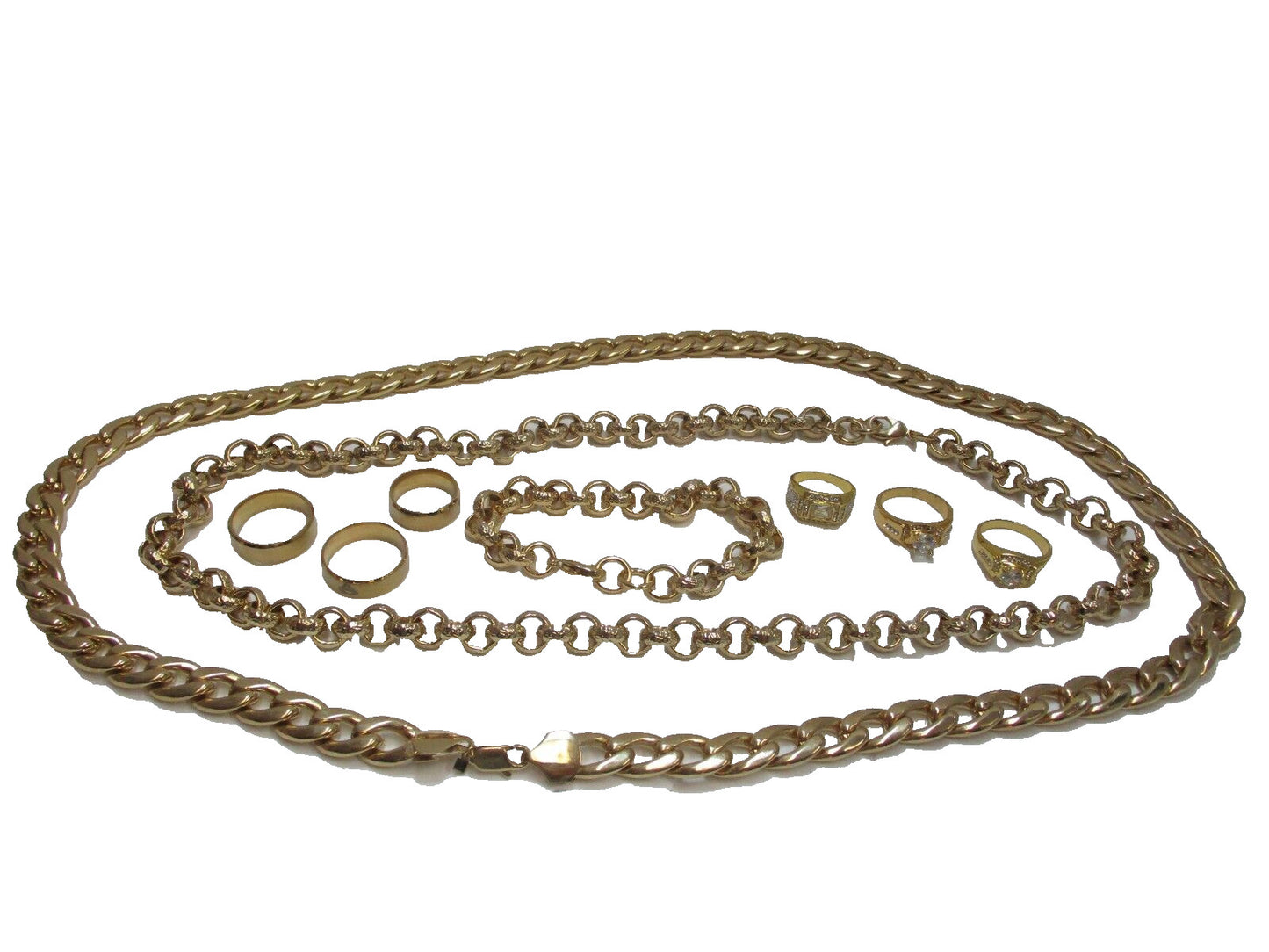 18k Gold Filled Link Chain/Belcher Necklaces/Belcher Bracelet & 6 Wedding Rings