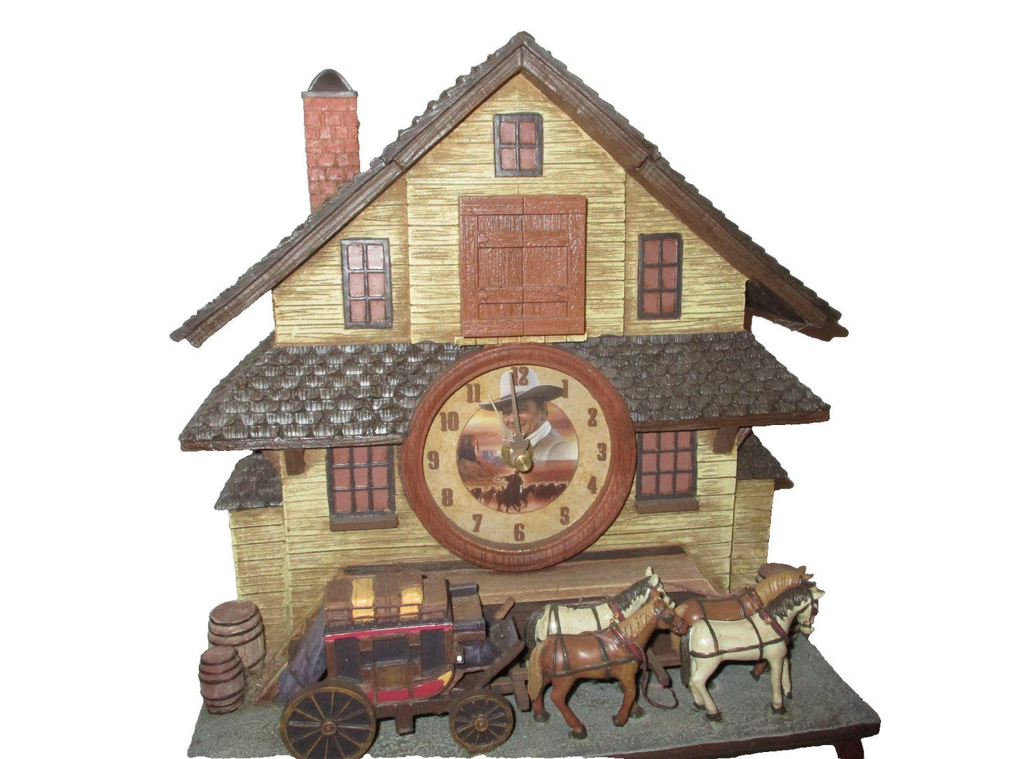 The Duke Cuckoo Clock Bradford Exchange John Wayne Horse/Buggy & Train Set Rare
