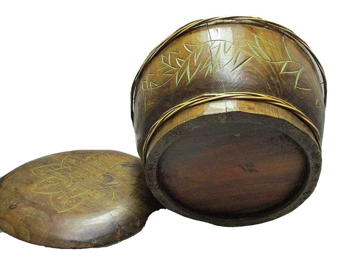 Vintage Handcrafted Solid Wood Carved Custom Made Bowl With Lid