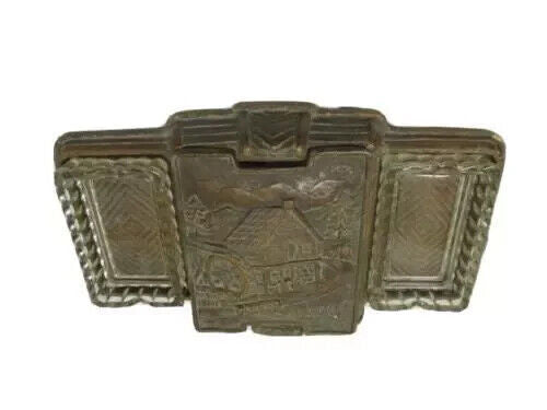 Vintage 1950's Art Deco Glass Desktop Ashtray with Wood Composite Card Holder