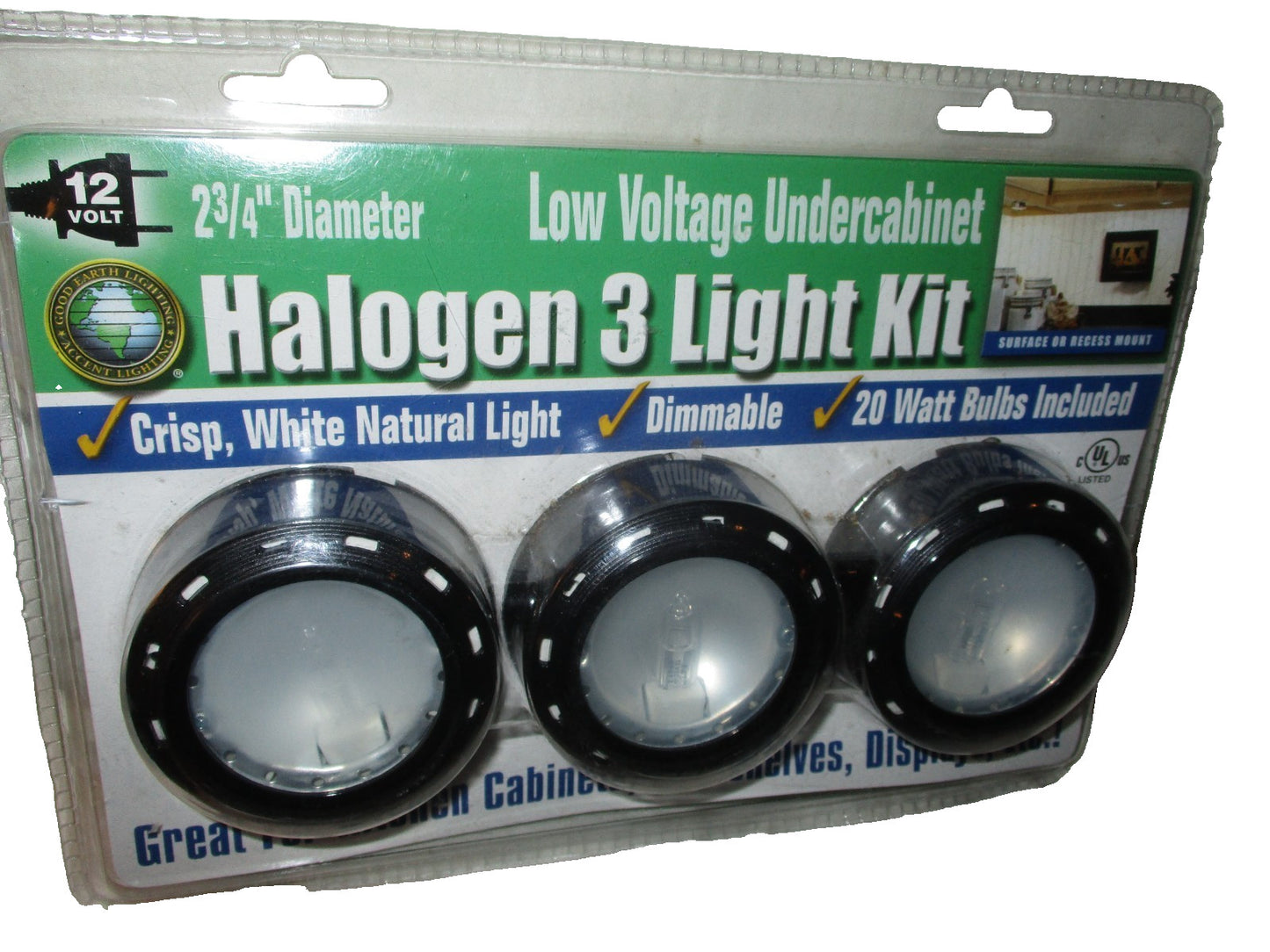 Good Earth Lighting Under Cabinet 12 Volt 2-3/4" Light Kit 3 Pack Black 20w