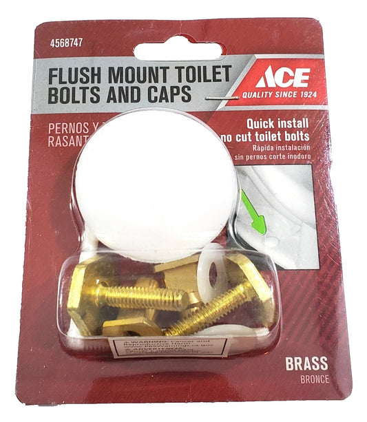 Ace Hardware 4568747 Flush Mount Toilet Bolts & Caps Brass Quick Install