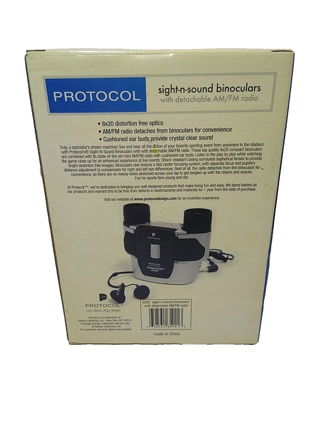 Protocol 6592 Sight-n-Sound Binoculars With Detactable Am/FM Radio 8X20