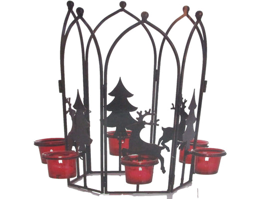 Vintage Christmas Wonder Sleigh Ride 6 Votive Carousel Glass Candle Holders